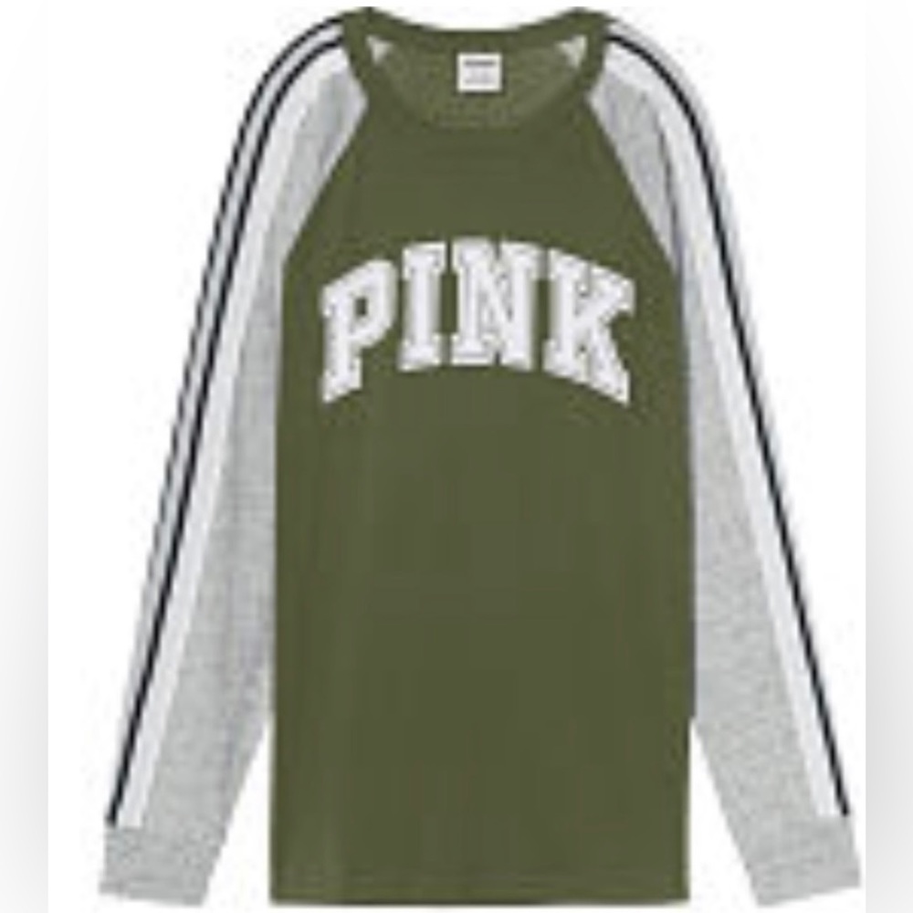 PINK Victoria Secret long sleeve Tshirt campus tee olive green